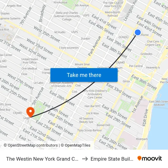 The Westin New York Grand Central to Empire State Building map