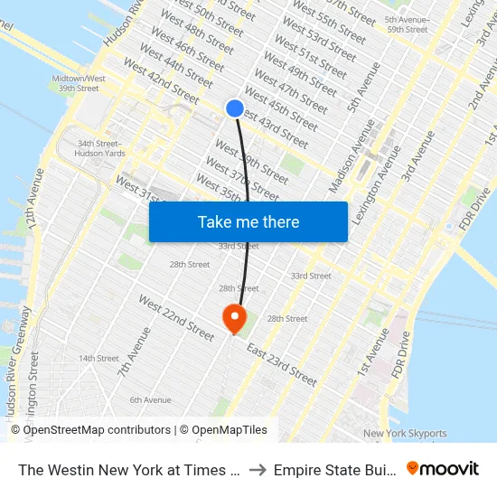 The Westin New York at Times Square to Empire State Building map