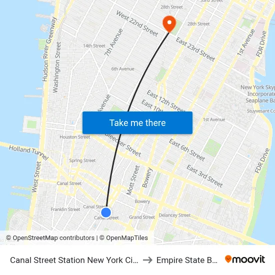 Canal Street Station New York City Subway to Empire State Building map