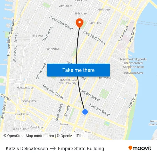 Katz s Delicatessen to Empire State Building map