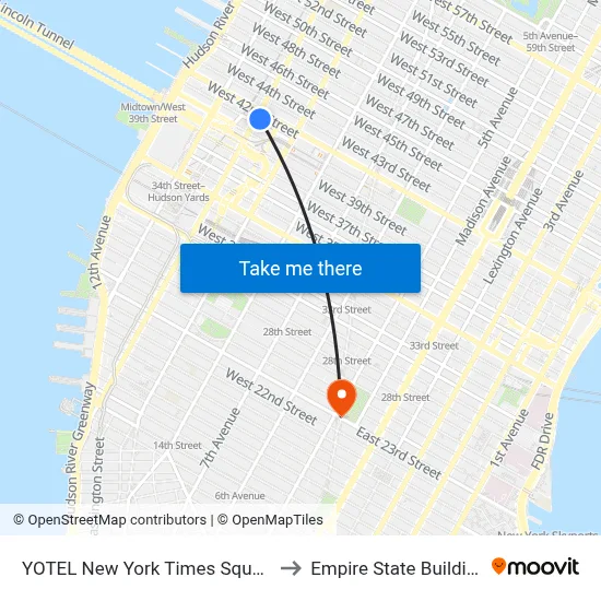 YOTEL New York Times Square to Empire State Building map