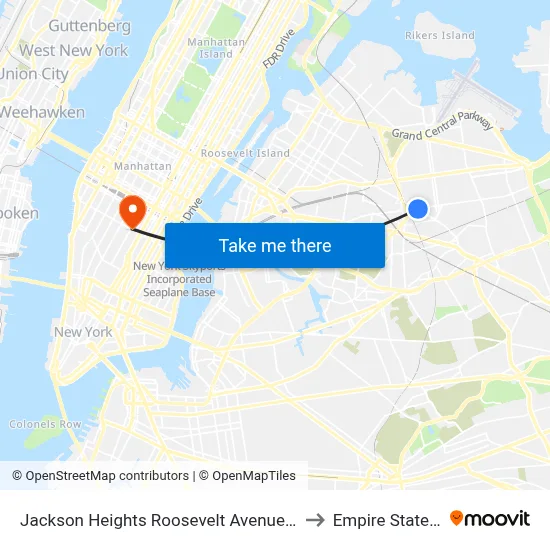Jackson Heights Roosevelt Avenue 74th Street Station to Empire State Building map