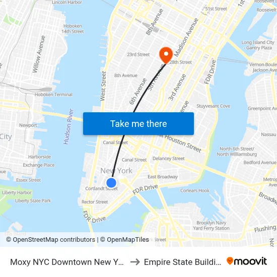Moxy NYC Downtown New York to Empire State Building map