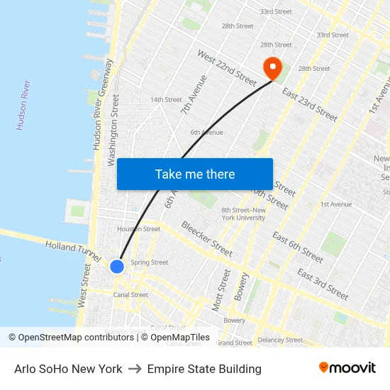 Arlo SoHo New York to Empire State Building map