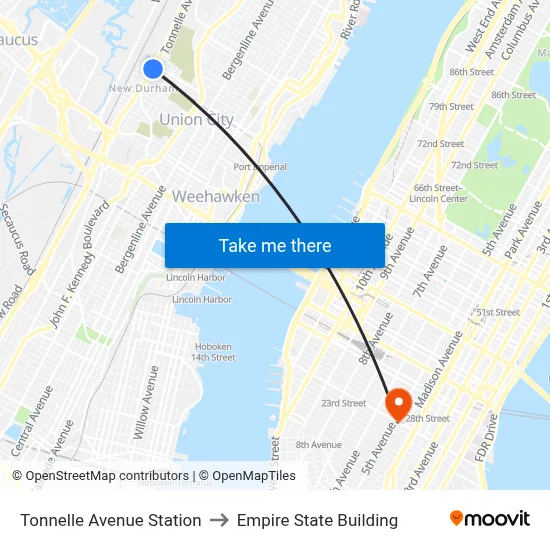 Tonnelle Avenue Station to Empire State Building map