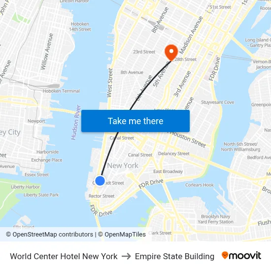 World Center Hotel New York to Empire State Building map