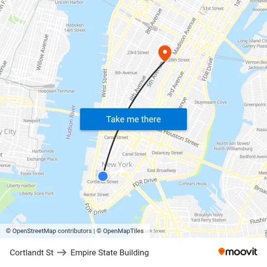 Cortlandt St to Empire State Building map