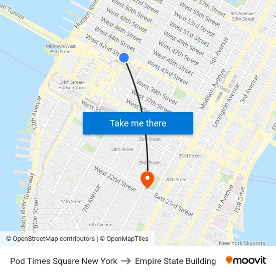 Pod Times Square New York to Empire State Building map