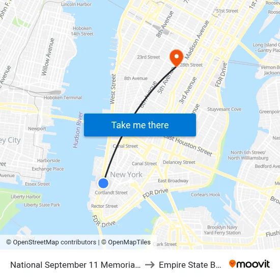 National September 11 Memorial Museum to Empire State Building map