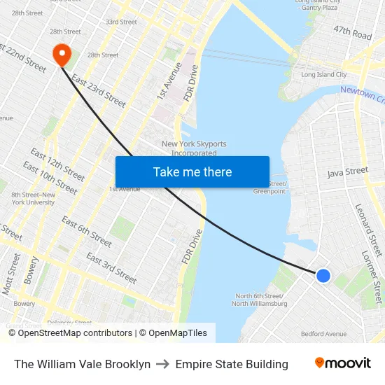The William Vale Brooklyn to Empire State Building map