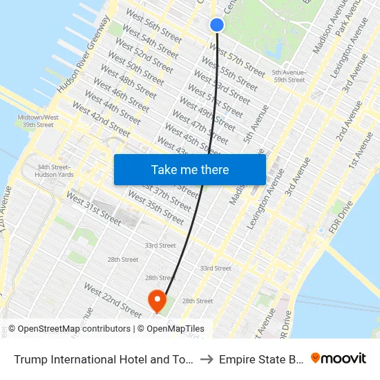 Trump International Hotel and Tower NY USA to Empire State Building map