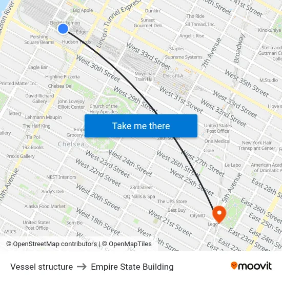 Vessel structure to Empire State Building map