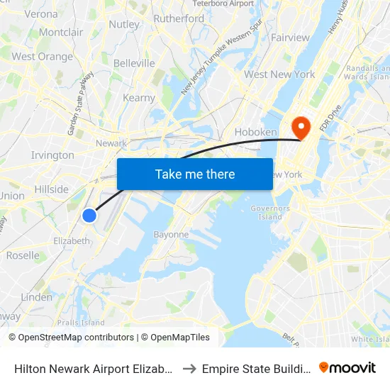 Hilton Newark Airport Elizabeth to Empire State Building map