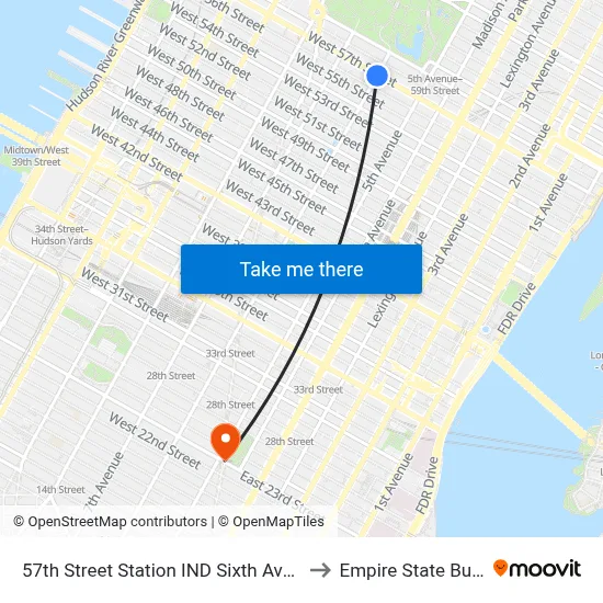 57th Street Station IND Sixth Avenue Line to Empire State Building map