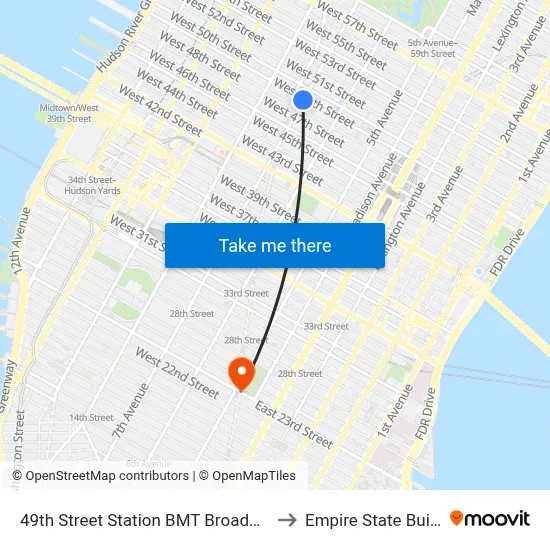 49th Street Station BMT Broadway Line to Empire State Building map