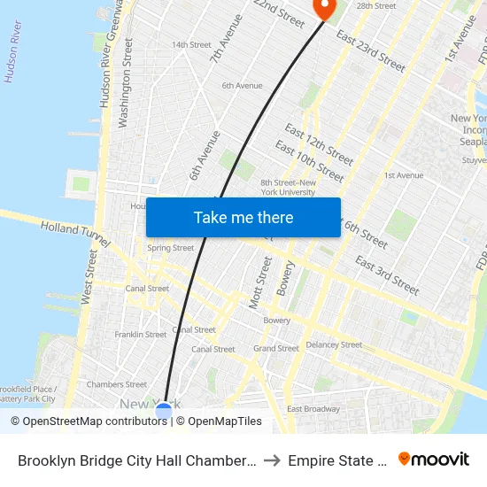 Brooklyn Bridge City Hall Chambers Street Station to Empire State Building map