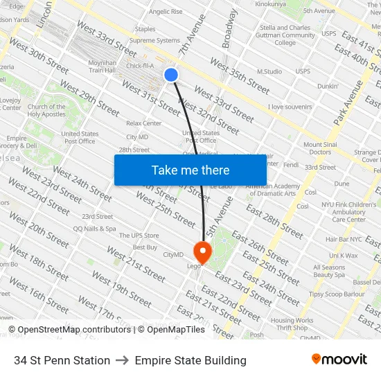 34 St Penn Station to Empire State Building map