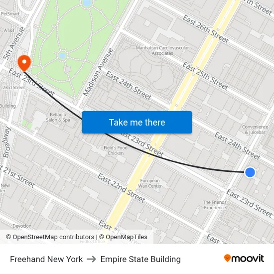 Freehand New York to Empire State Building map