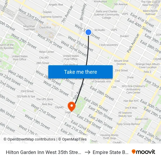 Hilton Garden Inn West 35th Street New York to Empire State Building map