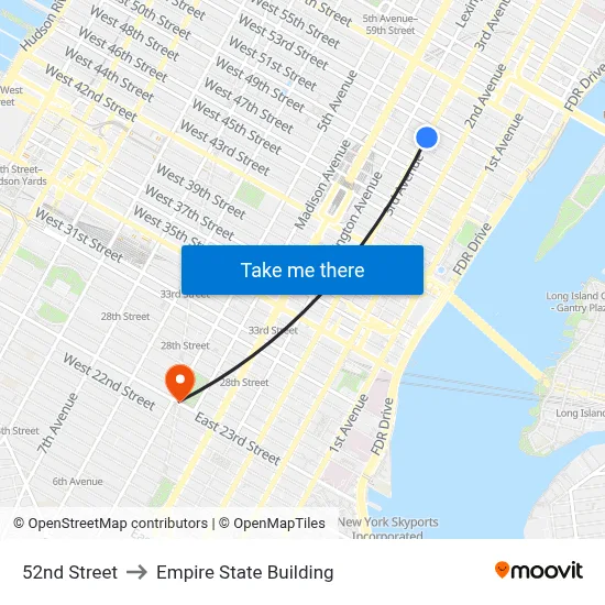 52nd Street to Empire State Building map