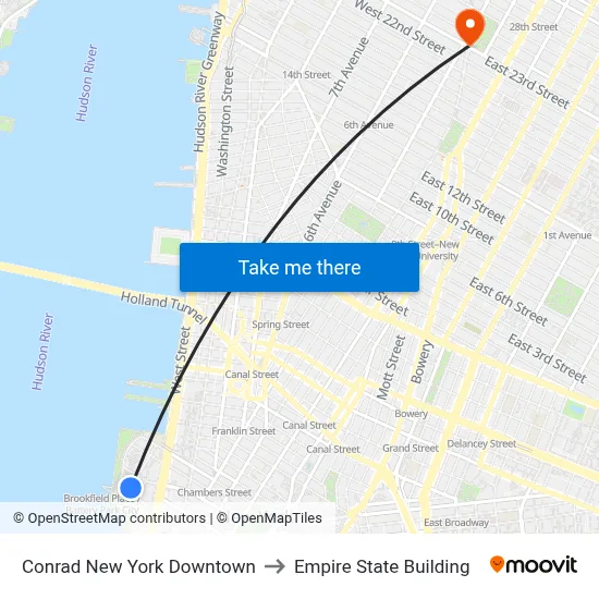 Conrad New York Downtown to Empire State Building map