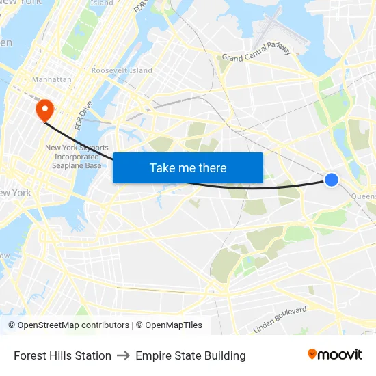 Forest Hills Station to Empire State Building map