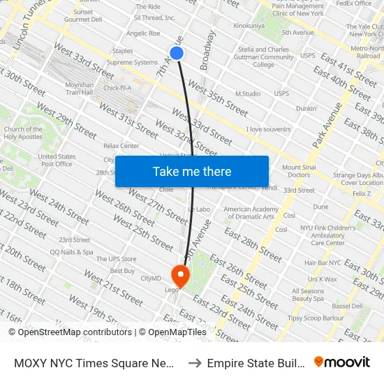 MOXY NYC Times Square New York to Empire State Building map