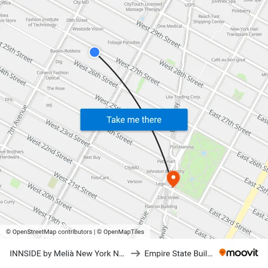 INNSIDE by Melià New York Nomad to Empire State Building map