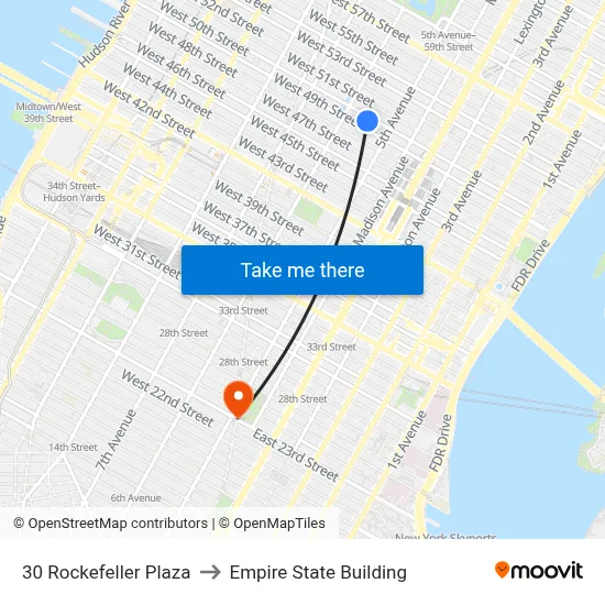 30 Rockefeller Plaza to Empire State Building map