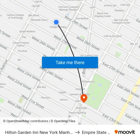 Hilton Garden Inn New York Manhattan Chelsea to Empire State Building map