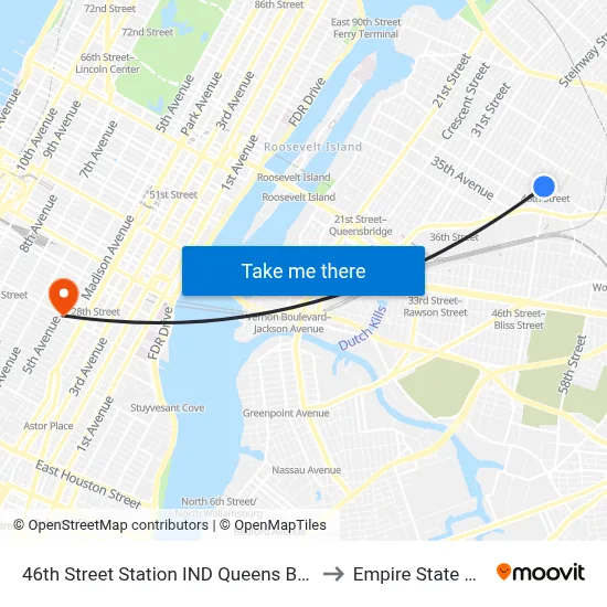 46th Street Station IND Queens Boulevard Line to Empire State Building map