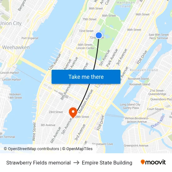 Strawberry Fields memorial to Empire State Building map