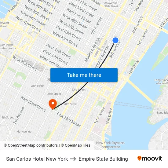San Carlos Hotel New York to Empire State Building map