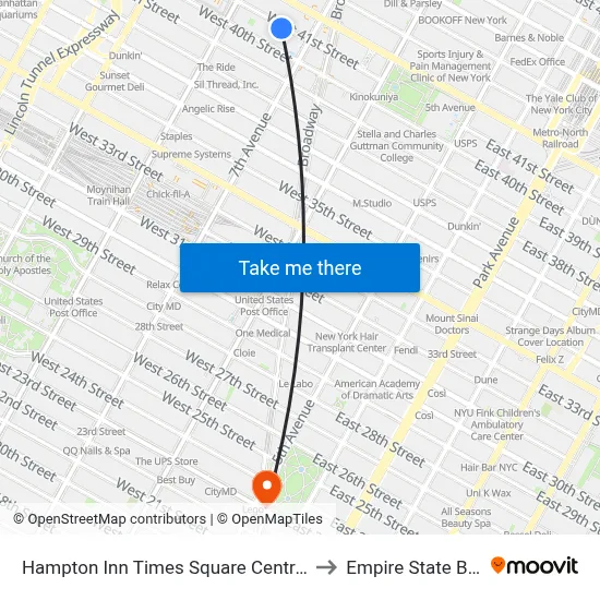 Hampton Inn Times Square Central New York to Empire State Building map