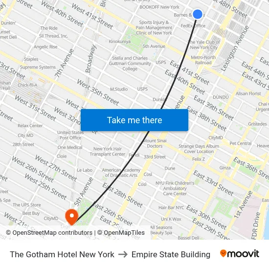 The Gotham Hotel New York to Empire State Building map