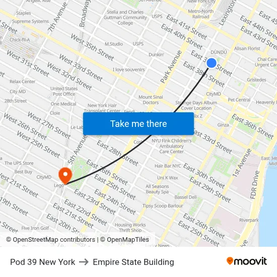 Pod 39 New York to Empire State Building map