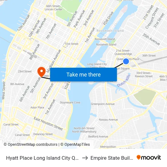 Hyatt Place Long Island City Queens to Empire State Building map