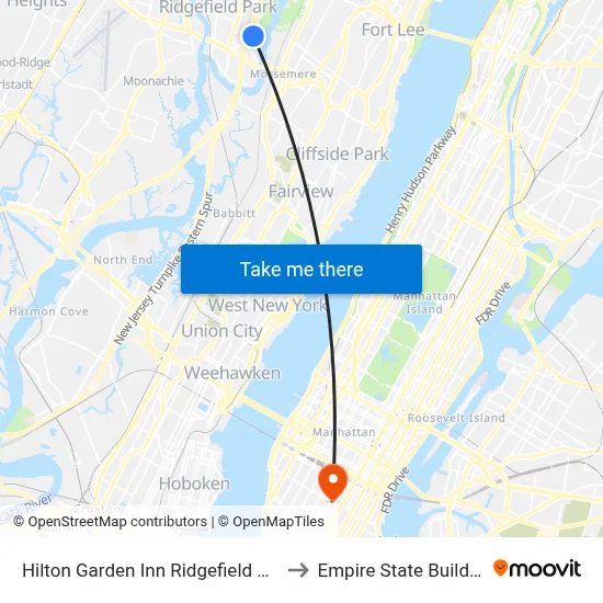 Hilton Garden Inn Ridgefield Park to Empire State Building map