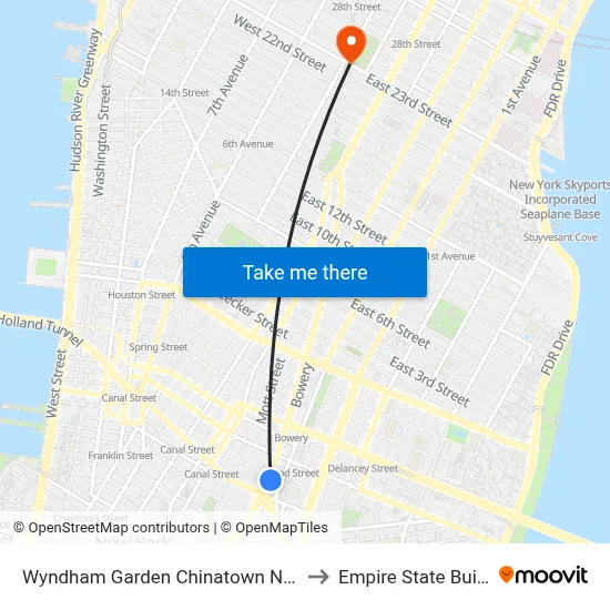 Wyndham Garden Chinatown New York to Empire State Building map