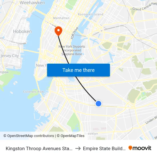 Kingston Throop Avenues Station to Empire State Building map