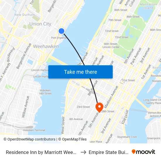 Residence Inn by Marriott Weehawken to Empire State Building map