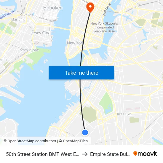 50th Street Station BMT West End Line to Empire State Building map