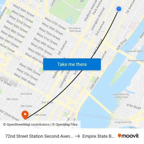 72nd Street Station Second Avenue Subway to Empire State Building map