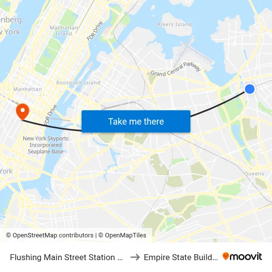Flushing Main Street Station LIRR to Empire State Building map