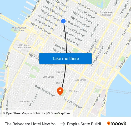 The Belvedere Hotel New York to Empire State Building map