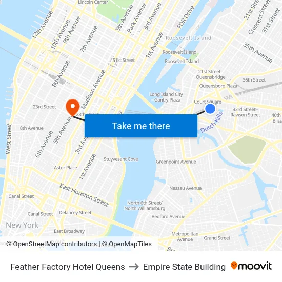 Feather Factory Hotel Queens to Empire State Building map