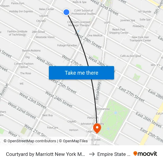 Courtyard by Marriott New York Manhattan Chelsea to Empire State Building map