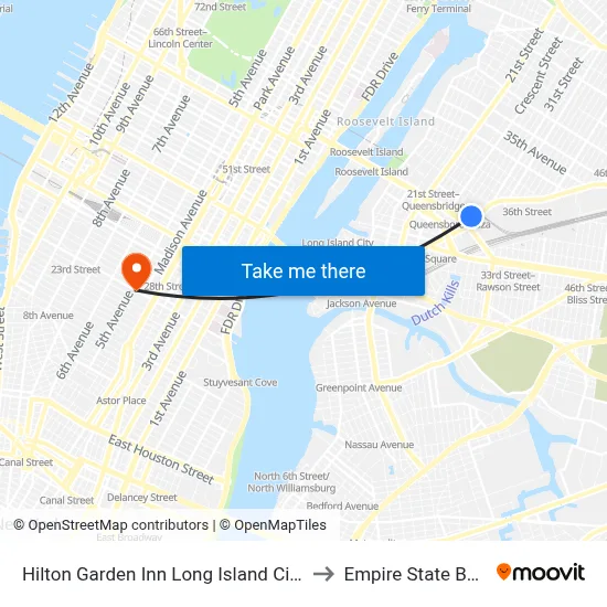Hilton Garden Inn Long Island City Queens to Empire State Building map