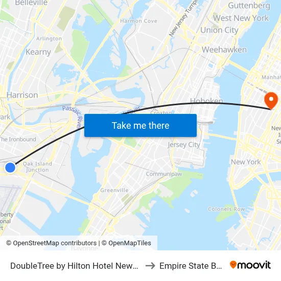 DoubleTree by Hilton Hotel Newark Airport to Empire State Building map