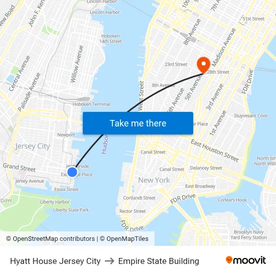 Hyatt House Jersey City to Empire State Building map